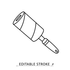 A lint roller icon in minimalist style with editable stroke. Clothing care, wardrobe cleaning tool, fabric brush, household accessory, textile maintenance, outline drawing, vector line illustration.