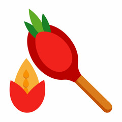 Red rice in wooden spoon and ear vector icon on white background.