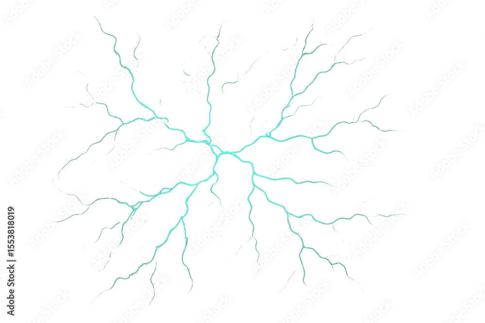 Poster turquoise electric lightning spreading on transparent background, creating a powerful and dynamic vi