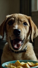 Happy Dog Enjoying a Waffle
