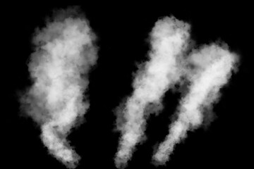 Set texture cold mist or hot vapor isolated on a black background. white smoke steam spray, and...