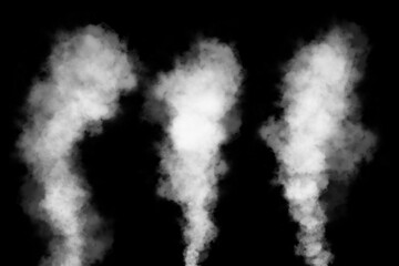 Set texture cold mist or hot vapor isolated on a black background. white smoke steam spray, and abstract vapor water. concept of fog effect, and cloud for design air pollution, element smog