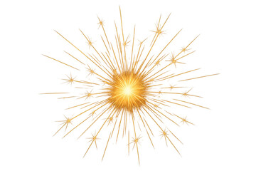 Bright golden firework exploding creating a star shape, with sparks and light rays on a transparent background