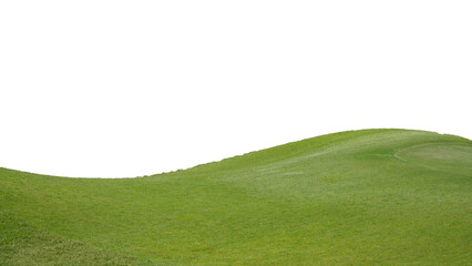 Green fairway under a stark white sky, offering a clean and minimalist composition ideal for design...