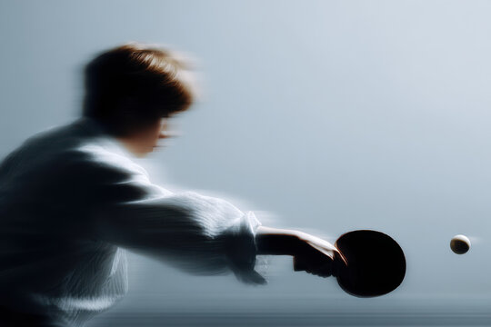 dynamic portrait of table tennis player positioned on right side of frame expressing joy