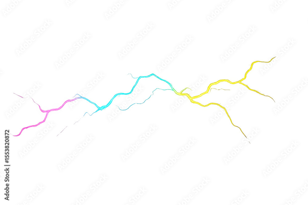 Poster electric discharges creating colorful lightning bolts on transparent background, ideal for visual ef