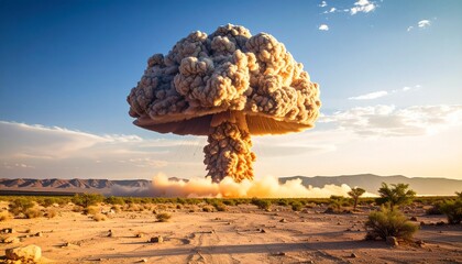 detailed image of a nuclear explosion in the desert