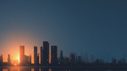 Fototapeta premium Smart city with connection network reciprocity over the cityscape social media networking systems that connects on the peak of success amid tall, innovative Smart city and graphs with statistics