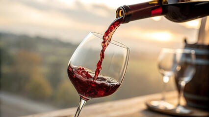 red wine pouring into glass