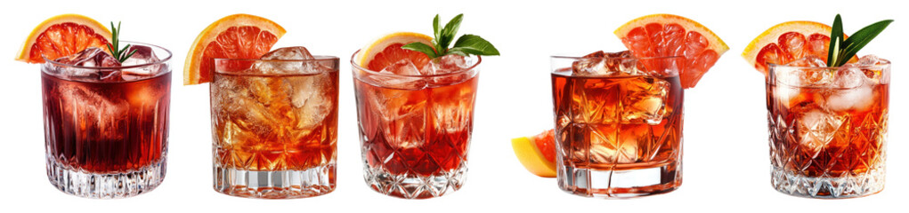 PNG Vibrant cocktails with citrus garnish, element set on transparent background