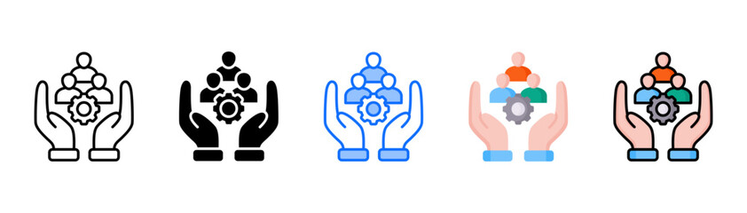 Team Management icon set with multiple style collection