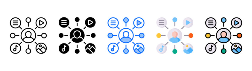 Channel icon set with multiple style collection