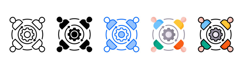 Collaboration icon set with multiple style collection
