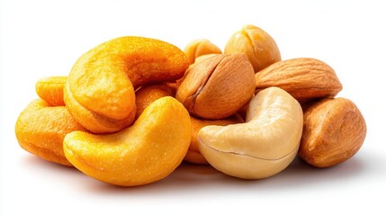 Fototapeta premium A close-up image of a colorful assortment of cashews and almonds, showcasing their textures and shapes, Ideal for health blogs, snack promotions, or culinary presentations,