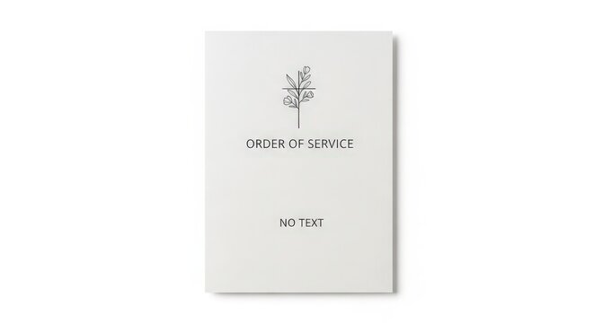 White order of service paper card with a cross and flower emblem for funeral or memorial service. - Powered by Adobe