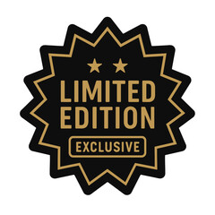A limited edition and exclusive badge design in gold and black. Modern flat vector sticker label with icon and badge style, transparent background