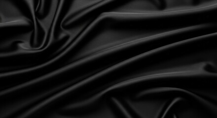 Black silky fabric with elegant folds as a funeral background. Abstract wavy texture for memorial or mourning themes.