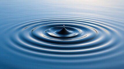 A close-up of a water droplet creating ripples on a serene surface, perfect for illustrating themes of tranquility and fluidity in wellness, nature, or environmental contexts,