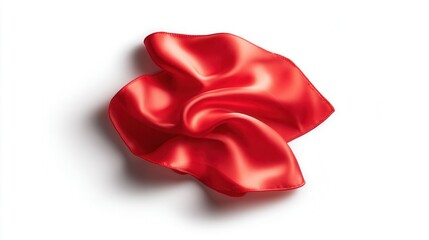 A vibrant red satin fabric is elegantly draped, creating soft folds against a clean white background, This image is ideal for fashion, textiles, or design concepts involving luxury and elegance,