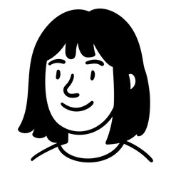 Doodle woman avatar with medium length hair hand drawn style isolated