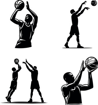 Set of A basketball player shooting a three-pointer
