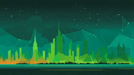 Smart city with connection network reciprocity over the cityscape social media networking systems that connects on the peak of success amid tall, innovative Smart city and graphs with statistics 