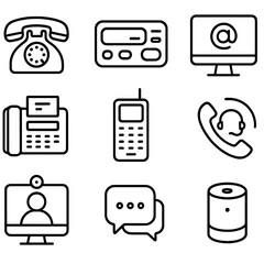 Tech Evolution Icons. Outline style icons of Communication Technology Evolution: rotary phone, pager icon, early email, fax
