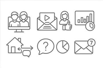 Education Icons Set. Line style icons of new education formats: parent dashboard, student progress email, guardian feedback icon,