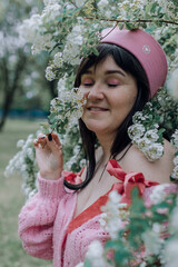 Pink summer mood of a girl with sincere emotions