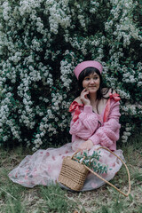 Pink summer mood of a girl with sincere emotions