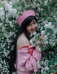 Pink summer mood of a girl with sincere emotions