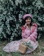 Pink summer mood of a girl with sincere emotions