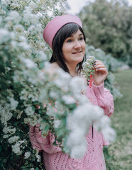 Pink summer mood of a girl with sincere emotions