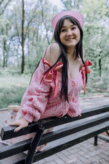 Pink summer mood of a girl with sincere emotions