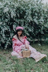 Pink summer mood of a girl with sincere emotions