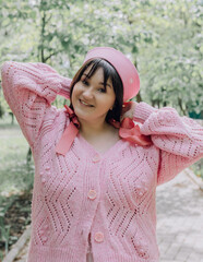 Pink summer mood of a girl with sincere emotions