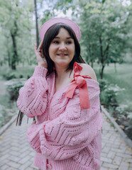 Pink summer mood of a girl with sincere emotions