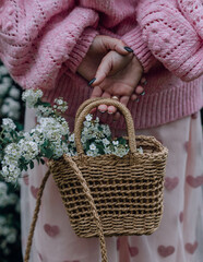 Pink summer mood of a girl with sincere emotions