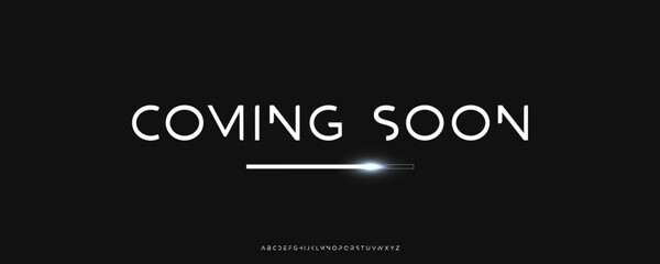 Hi-Tech Minimalistic Banner with Coming Soon Typography on Black Background. Announcement poster with futuristic Font for Movie Teaser, Conference, Forum, Tech Fest. Vector Illustration.