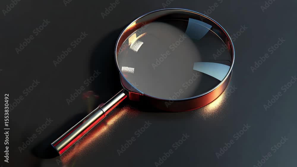 Poster magnifying glass reflecting light on a dark surface showcasing detailed textures and sleek design