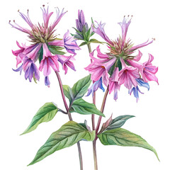 A Bee Balm Bouquet, watercolor illustration vector, isolated on a white background.