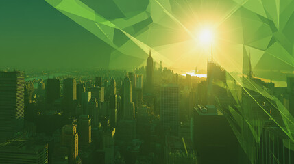 Obraz premium Smart city with connection network reciprocity over the cityscape social media networking systems that connects on the peak of success amid tall, innovative Smart city and graphs with statistics to a