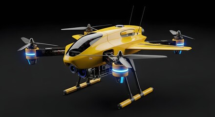 Yellow Drone with Four Propellers