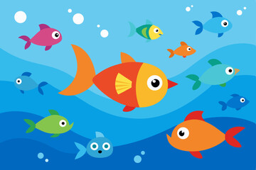 Fototapeta premium Seamless pattern with cute cartoon sea animals and tropical fish underwater illustration