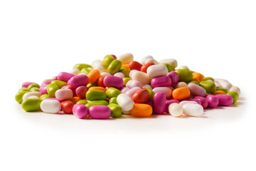 Sweet multicolored candies isolated on white background.