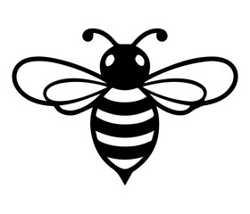 Black and White Bee Silhouette Minimalist Vector Icon with Striped Body and Simple Wing Design
