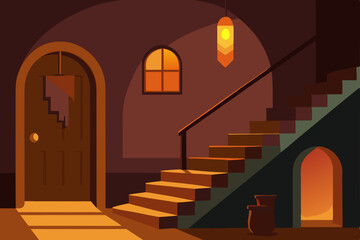 A lone old church, its ancient stone architecture and grand entrance illuminated by soft light, stands majestically in the morning, city, and night