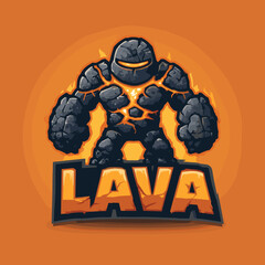 Energizing esports logo featuring a powerful lava golem character on a vibrant orange background