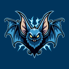 Obraz premium Unique esports logo featuring a fierce bat design with electric elements and a dark blue background