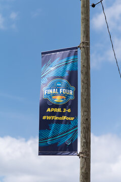 2025 NCAA Women's Basketball Final Four Banner on a Light Pole in Downtown Tampa Florida